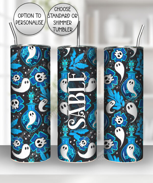 ghost potions & skull flowers blue gothic 20oz straight tumbler with option to personalise