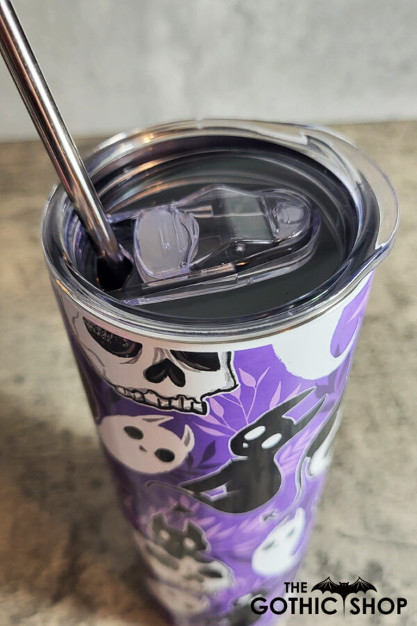 Spooky Demon Cats & Ghosts Purple Gothic Skinny Tumbler