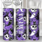 spooky demon cats & ghosts purple gothic 20oz straight tumbler
