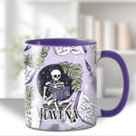 skeleton reading lilac purple gothic halloween mug