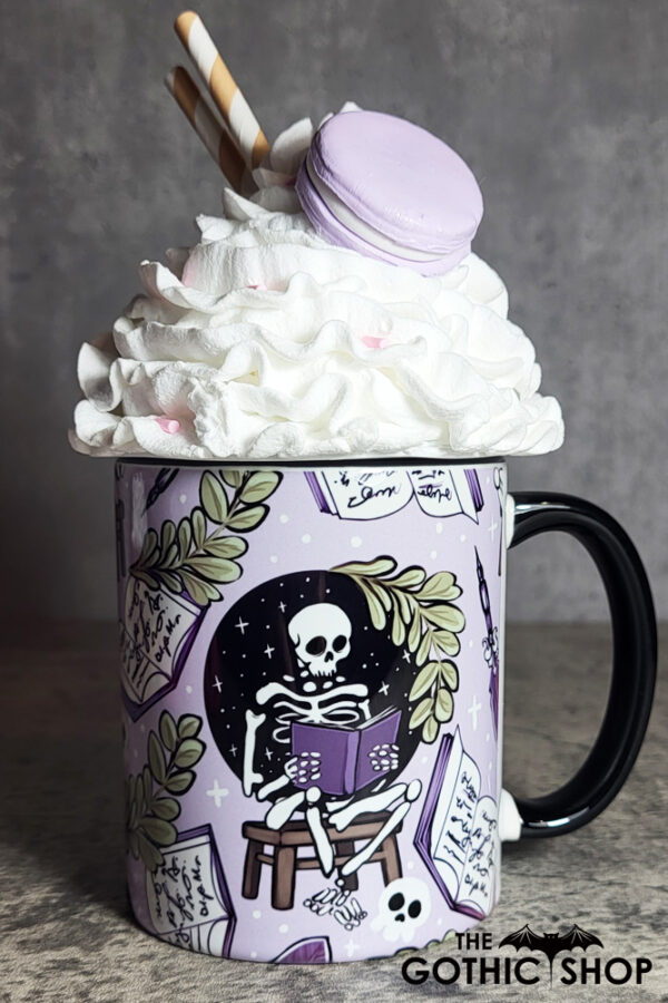 Skeleton Reading Lilac Purple Gothic Halloween Mug