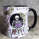 Skeleton Reading Lilac Purple Gothic Halloween Mug