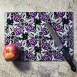 Bat Purple Rose Cobweb Tattoo Gothic Print Glass Chopping Board