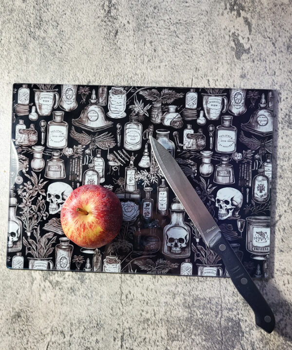 Witch's Apothecary Potions Gothic Glass Chopping Board
