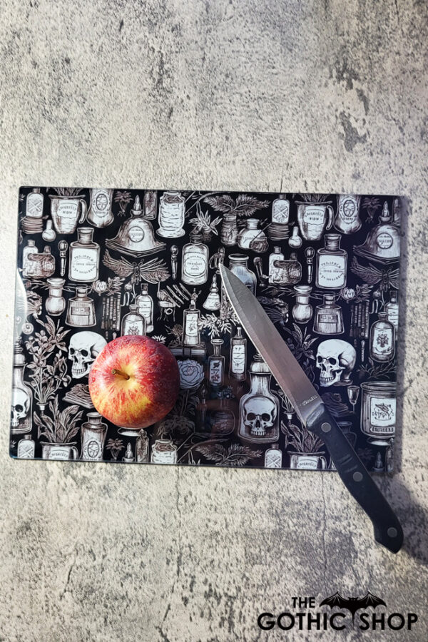 Witch's Apothecary Potions Gothic Glass Chopping Board