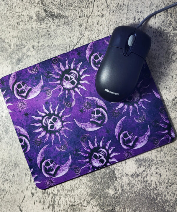 Sun Skull & Moon Skull Purple Gothic Print Mouse Mat
