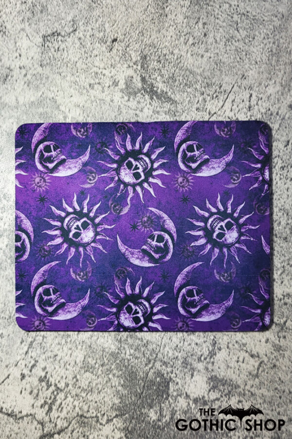 Sun Skull & Moon Skull Purple Gothic Print Mouse Mat