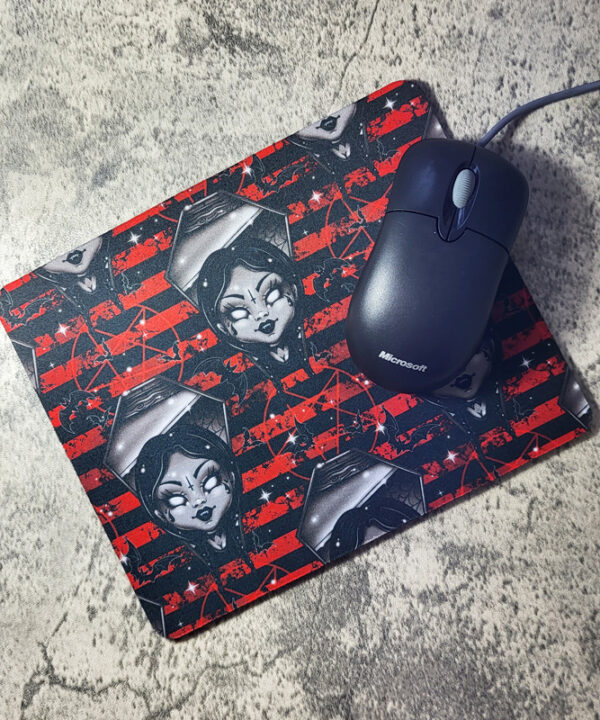 Wednesbae Coffin Cameo Red Stripe Gothic Print Mouse Mat