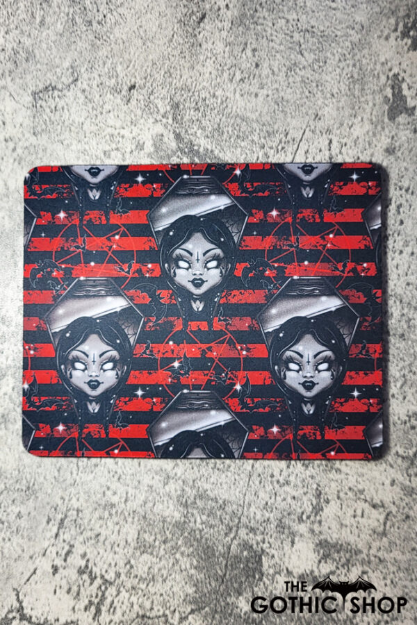 Wednesbae Coffin Cameo Red Stripe Gothic Print Mouse Mat