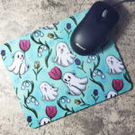 Spring Flower Ghostie Mint Green Gothic Print Mouse Mat