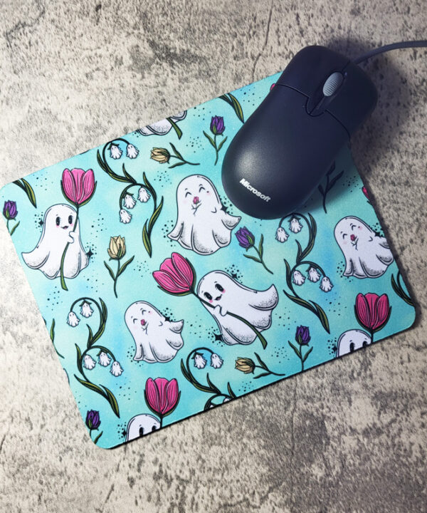 Spring Flower Ghostie Mint Green Gothic Print Mouse Mat