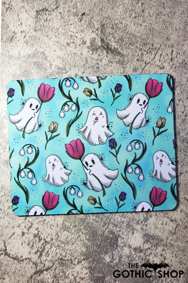 Spring Flower Ghostie Mint Green Gothic Print Mouse Mat
