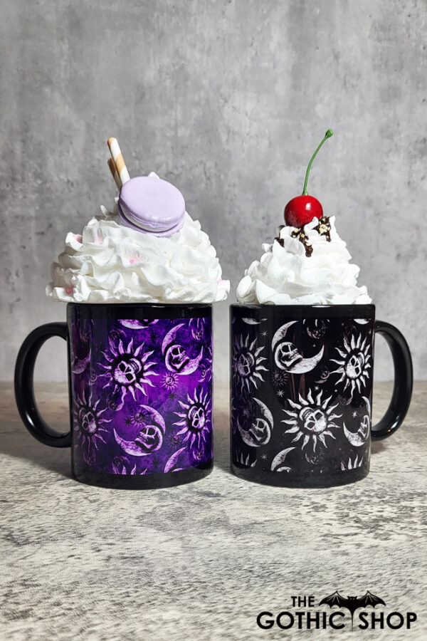 Sun Skull & Moon Skull Purple and Black Gothic Halloween Mug