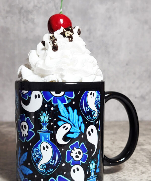Ghost Potions & Skull Flowers Blue Gothic Halloween Mug