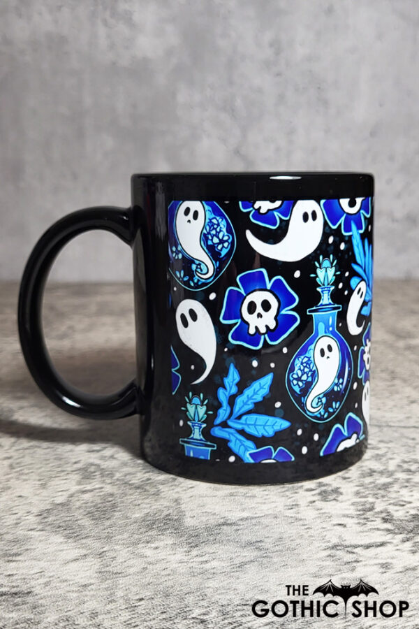 Ghost Potions & Skull Flowers Blue Gothic Halloween Mug