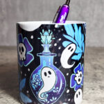 Ghost Potions & Skull Flowers Blue Gothic Print Pen Pot