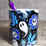 Ghost Potions & Skull Flowers Blue Gothic Print Pen Pot