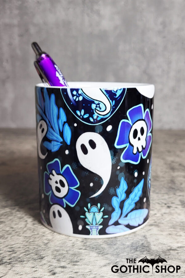 Ghost Potions & Skull Flowers Blue Gothic Print Pen Pot