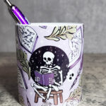 Skeleton Reading Lilac Purple Gothic Print Pen Pot