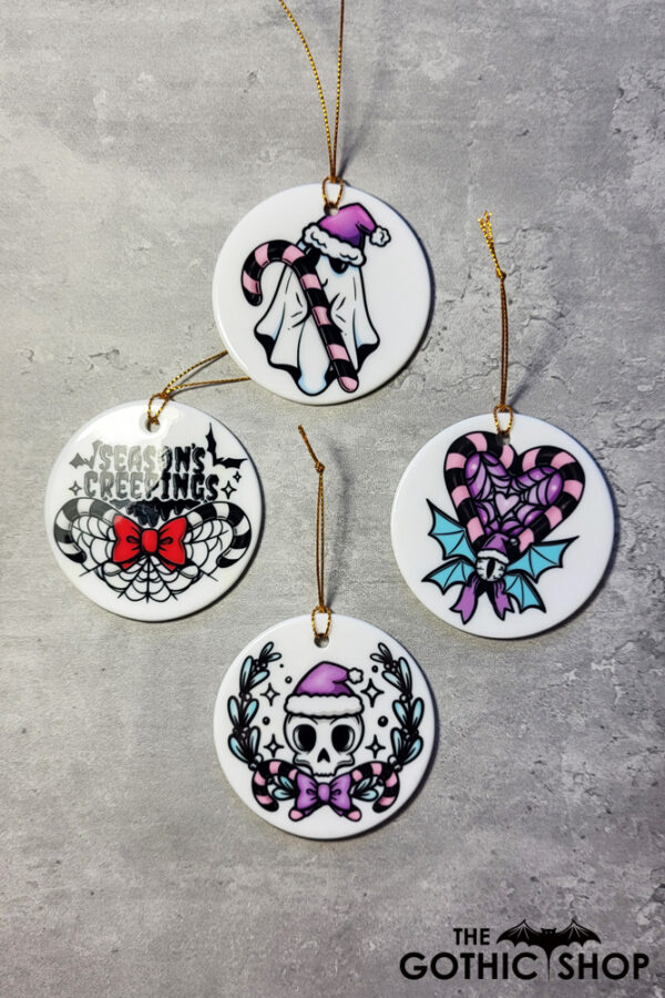 Gothic Christmas Round Gothic Hanging Ceramic Decoration