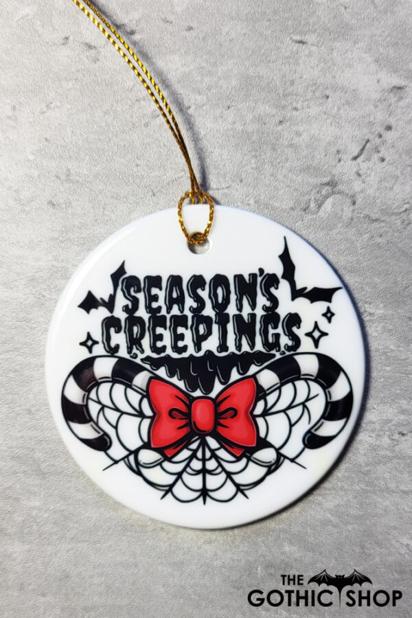 Season's Creepings Round Gothic Hanging Ceramic Decoration