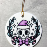 Purple Santa Skull Round Gothic Hanging Ceramic Decoration