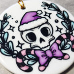 Purple Santa Skull Round Gothic Hanging Ceramic Decoration