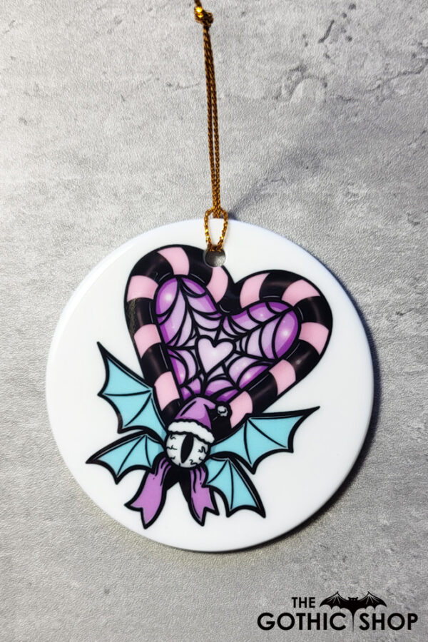 Santa Ghost Candy Cane Round Gothic Hanging Ceramic Decoration