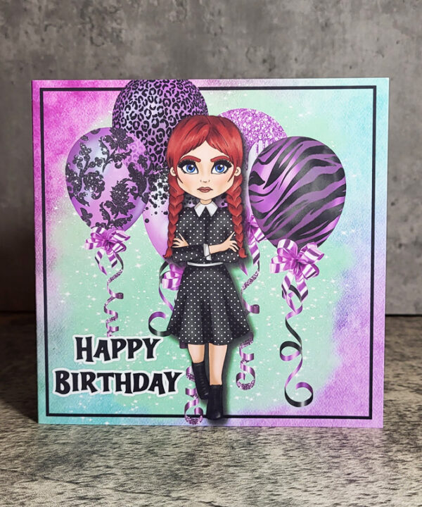 Willow Goth Girl Balloons Birthday Greetings Card
