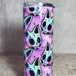 Neon Skele Cats Skull Purple Gothic Skinny Tumbler