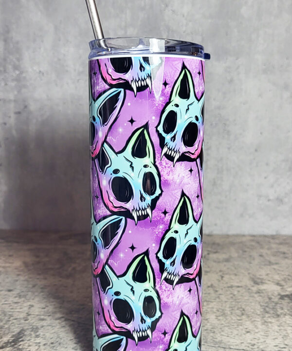 Neon Skele Cats Skull Purple Gothic Skinny Tumbler