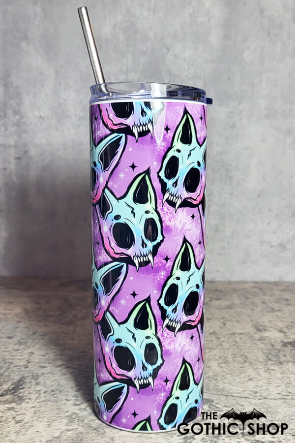 Neon Skele Cats Skull Purple Gothic Skinny Tumbler