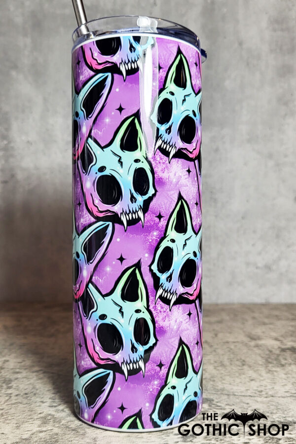 Neon Skele Cats Skull Purple Gothic Skinny Tumbler