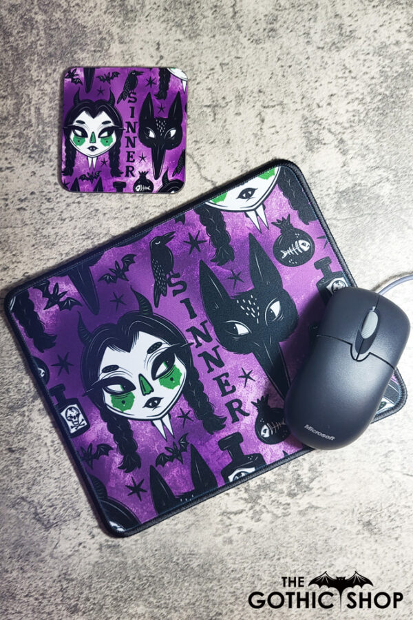 Sinnersday Werewolf Purple Gothic Print Mouse Mat and coaster
