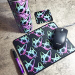 Neon Skele Cats Skull Gothic Print Mouse Mat, tumbler and coaster.