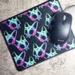 Neon Skele Cats Skull Gothic Print Mouse Mat
