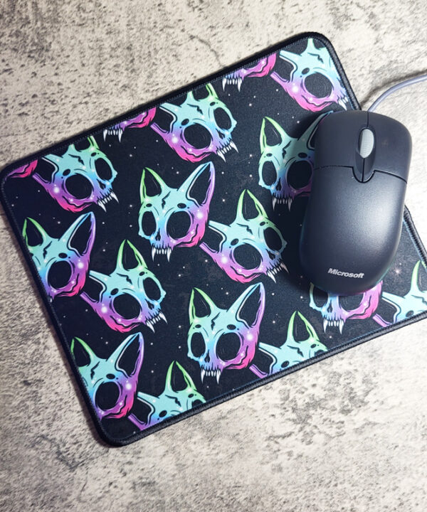 Neon Skele Cats Skull Gothic Print Mouse Mat