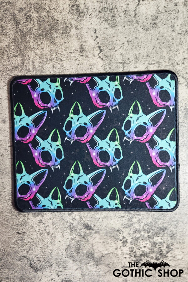 Neon Skele Cats Skull Gothic Print Mouse Mat