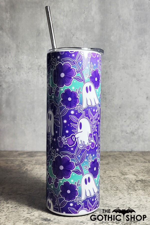 Ghosts Watering Garden Purple Green Gothic Skinny Tumbler