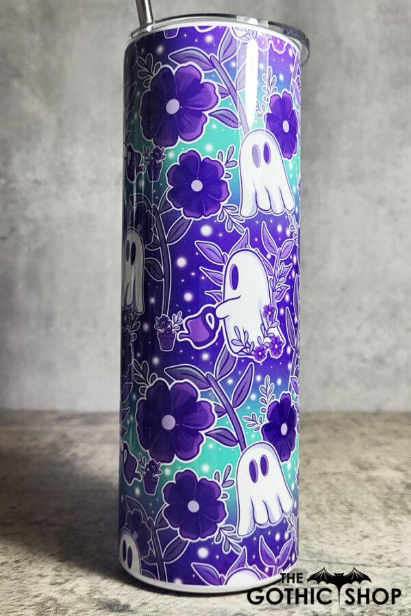 Ghosts Watering Garden Purple Green Gothic Skinny Tumbler