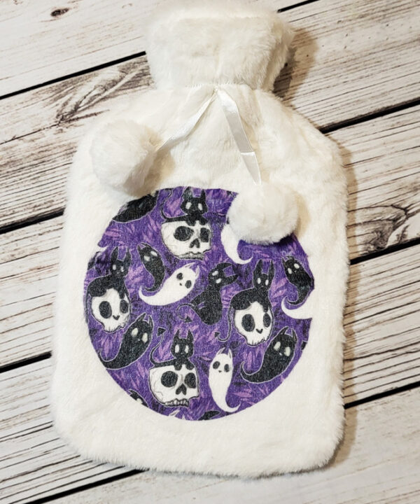 Spooky Demon Cat & Ghosties Hot Water Bottle with Plush Cover