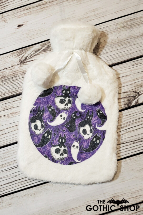 Spooky Demon Cat & Ghosties Hot Water Bottle with Plush Cover