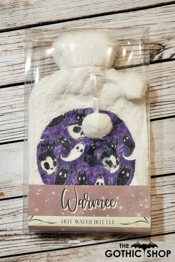 Spooky Demon Cat & Ghosties Hot Water Bottle with Plush Cover