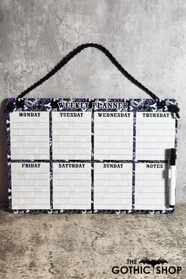 Bat Purple Rose Cobweb Tattoo Weekly Planner Whiteboard Metal Sign