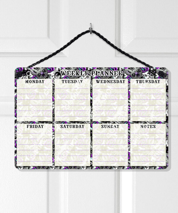 rosita bat purple rose cobweb weekly planner whiteboard metal sign