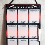 Bats Red Cobwebs Weekly Planner Whiteboard Metal Sign