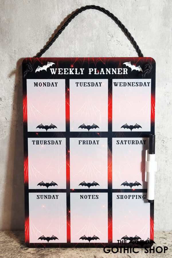 Bats Red Cobwebs Weekly Planner Whiteboard Metal Sign