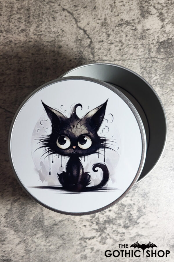 Black Cat Gothic Print Keepsake Round Tin