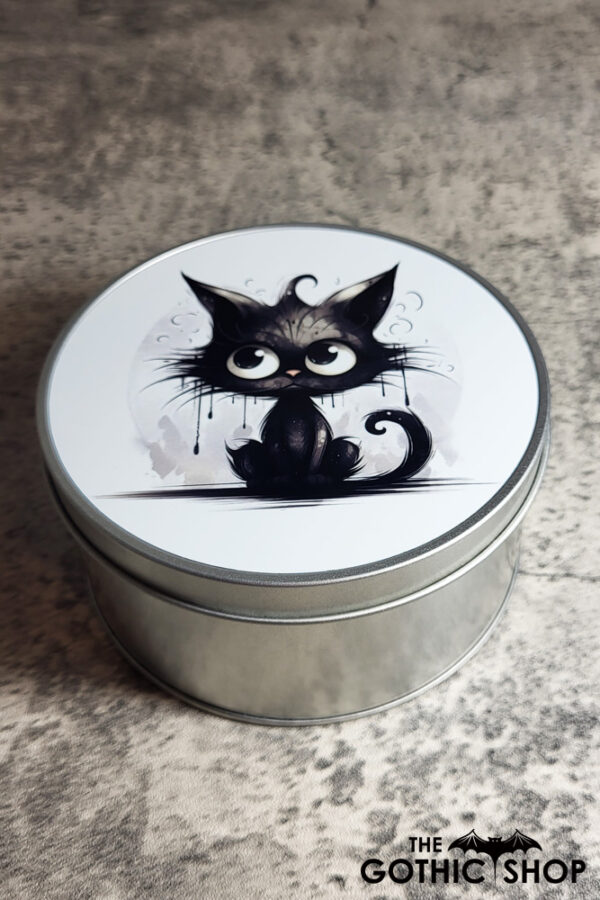 Black Cat Gothic Print Keepsake Round Tin