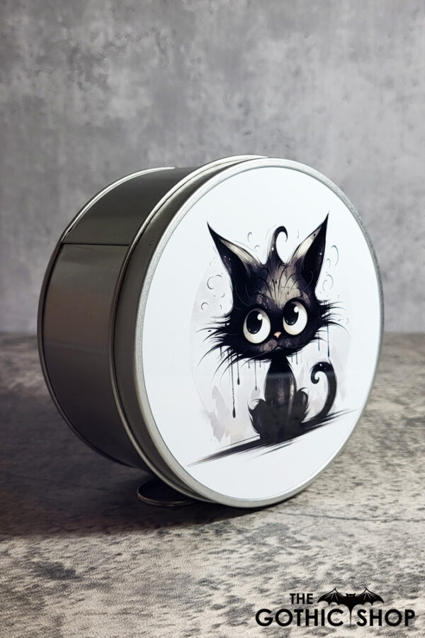 Black Cat Gothic Print Keepsake Round Tin